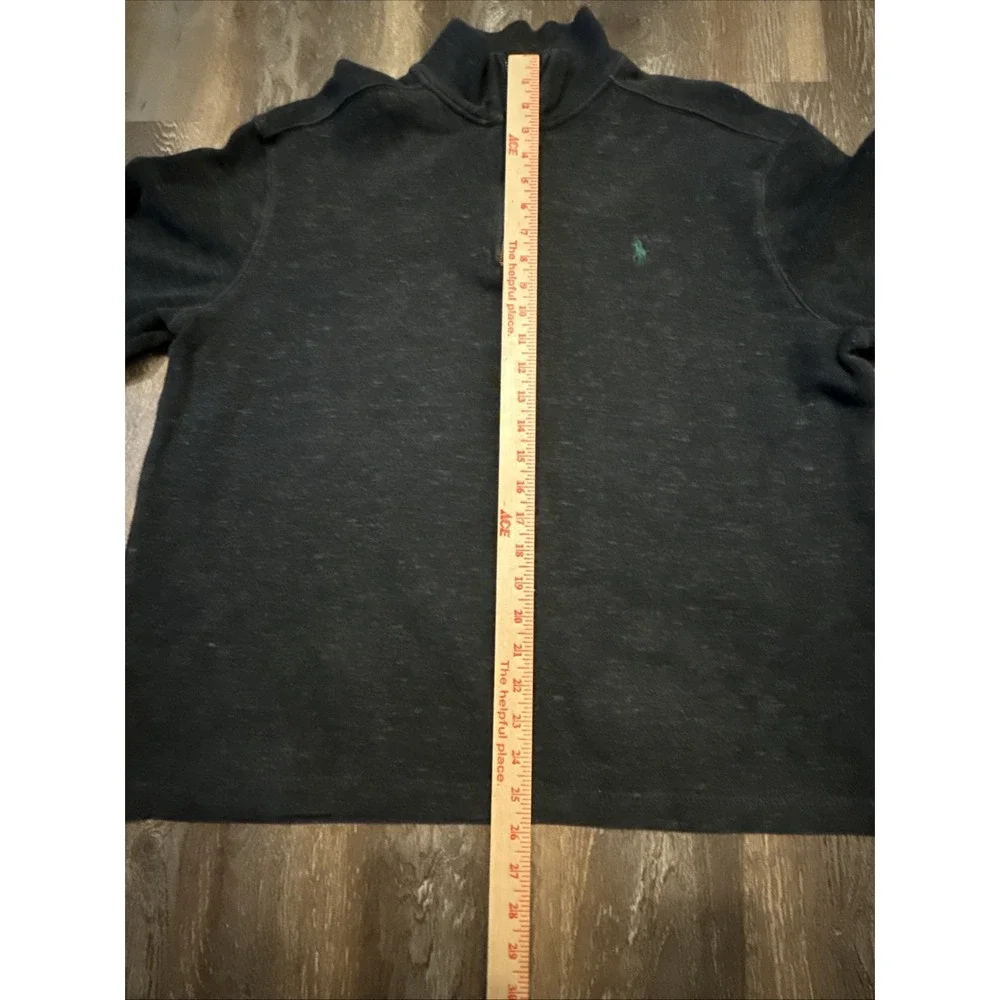 Vtg. Polo Ralph Lauren 1/4 Zip Pullover Sweater Blue Cotton L Green Pony Logo